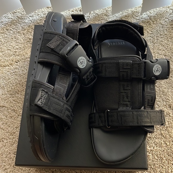 Men’s Versace Black Greca Straps Sandals